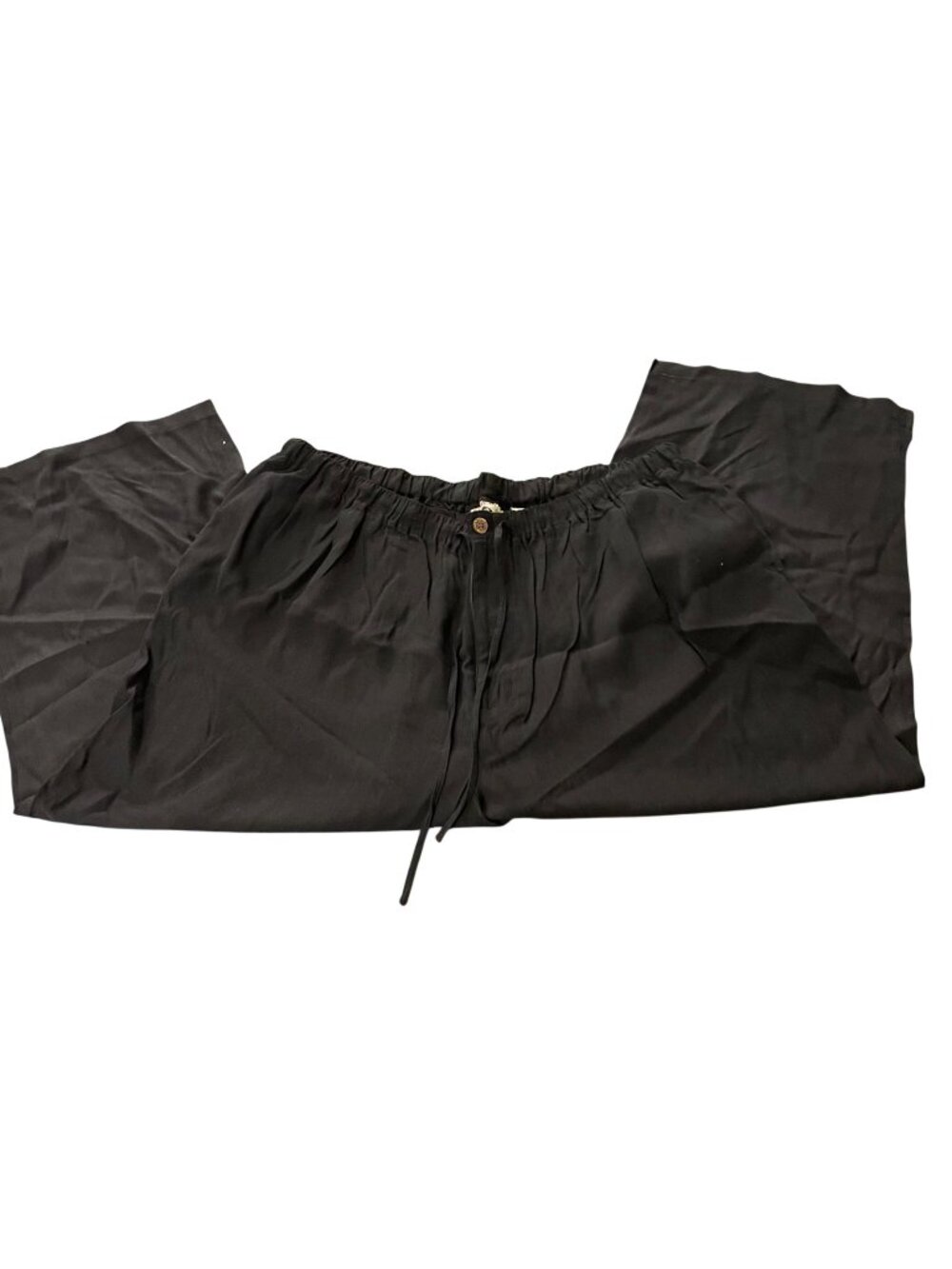 Caribbean Joe Black Elastic Waist Drawstring Relaxed Fit Pants Capri With Button